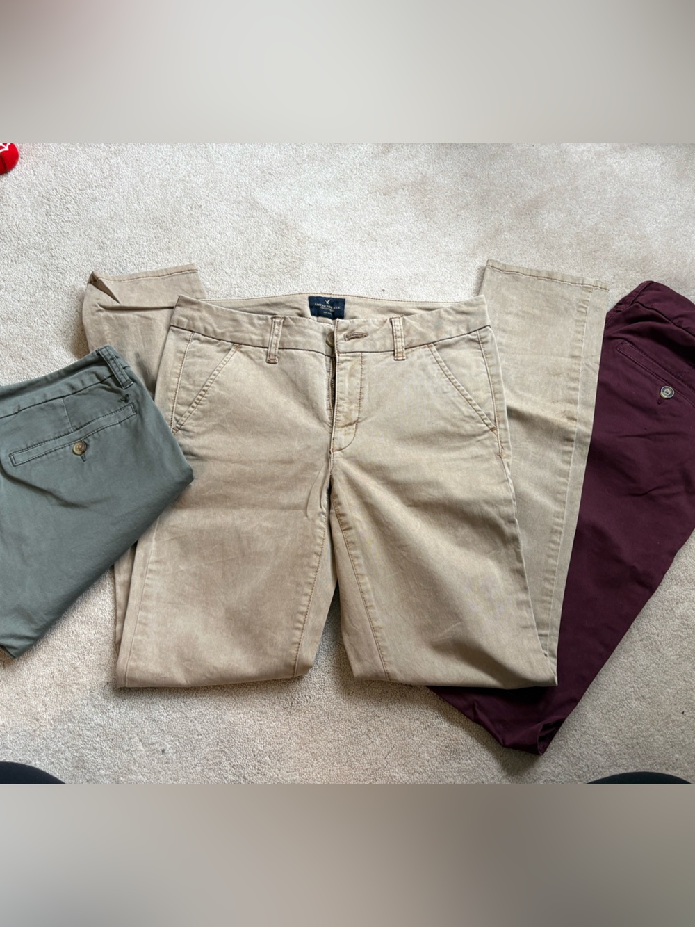 Three-Pair Chino Bundle - Beige, Olive, Burgundy